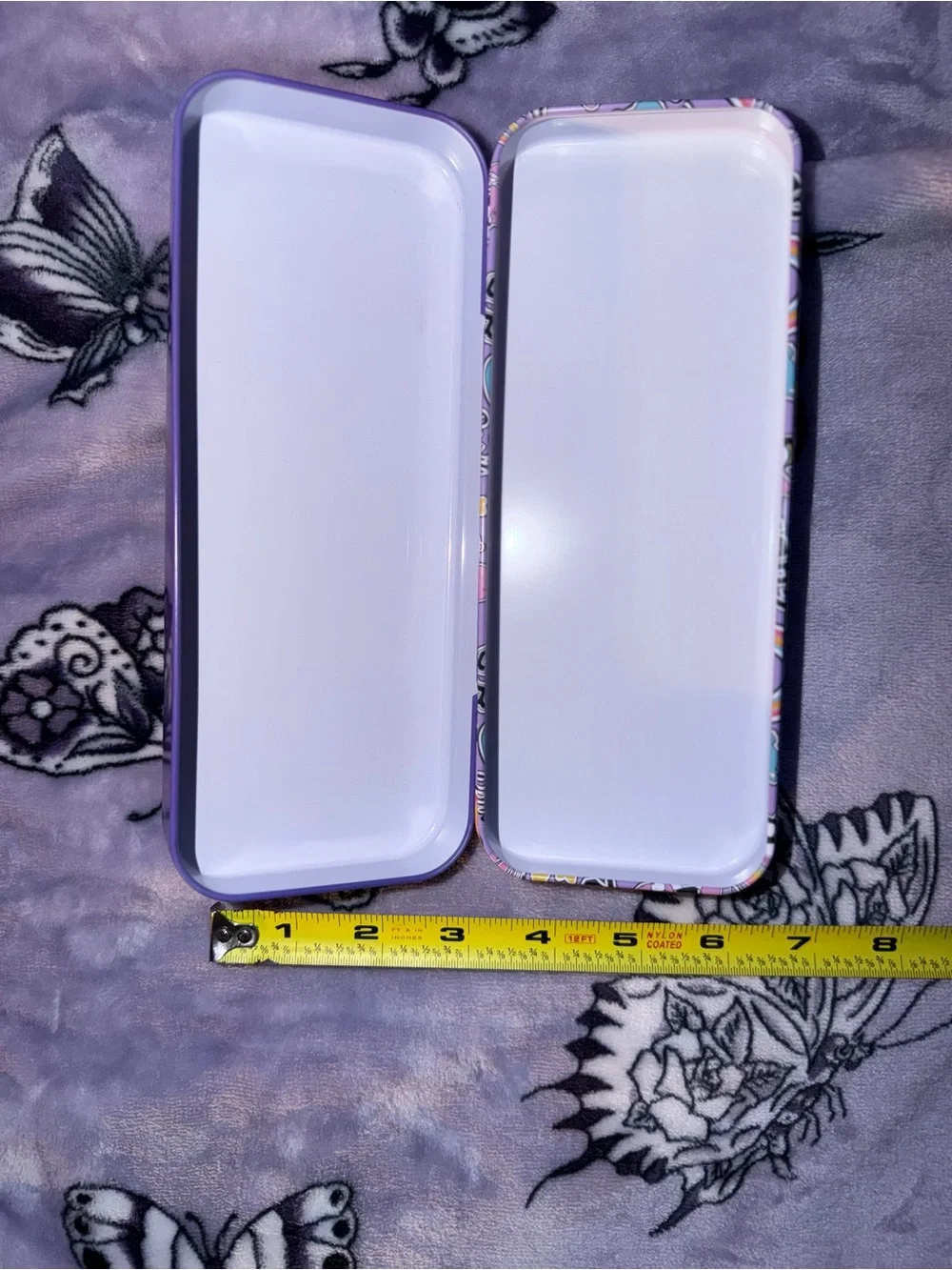 Y2K Care Bears Purple Tin Pencil Box Retro 1982 Stationery